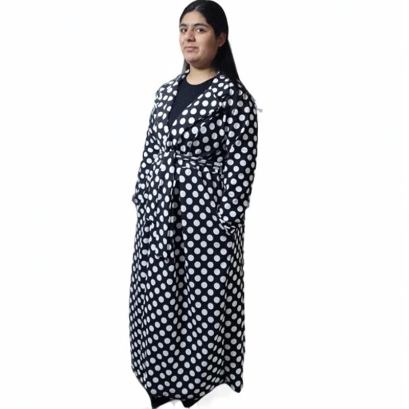 Ultimate Style Polka Dot Women's Summer Maxi Cardigan with Belt and 2 Pocket Black And White Lightweight Womenswear Elegance Jackets  Lady Coats Comfort Long Sleeve 3