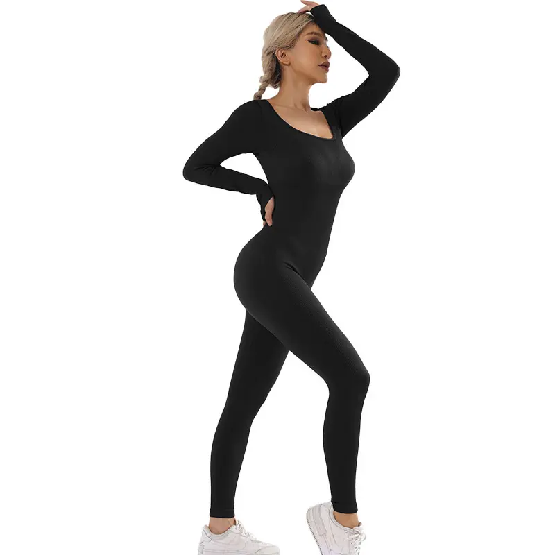2024 New Womens Basic Solid Long sleeve Sports Jumpsuit,High waist Square Neck Bodyycon Jumpsuit for youga gum workout,ladies sporiwuear clothing for all seasons Bodysuit Womenswear Bodysuit Bodysuit 1
