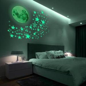 The Magic Toy Shop  Moon and Stars Decoration 24 Pcs Glow In The Dark Stickers Decorative Gift Removable Light Plastic Set Galaxy Luminous