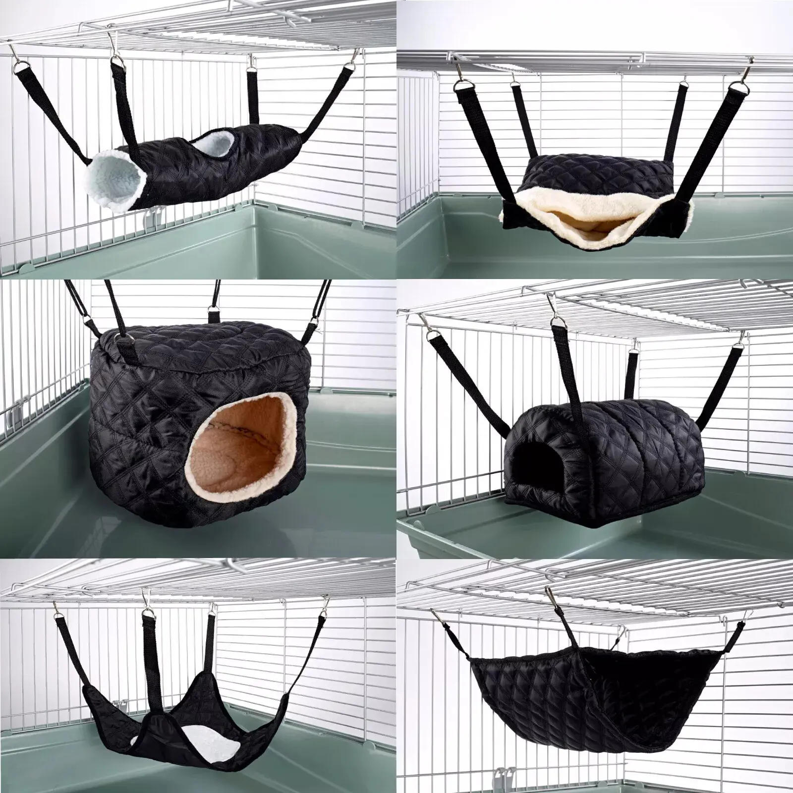 Quilted Black Hammock for Ferret Chinchilla Rat Rabbit Pouch Bed Toy Pet House