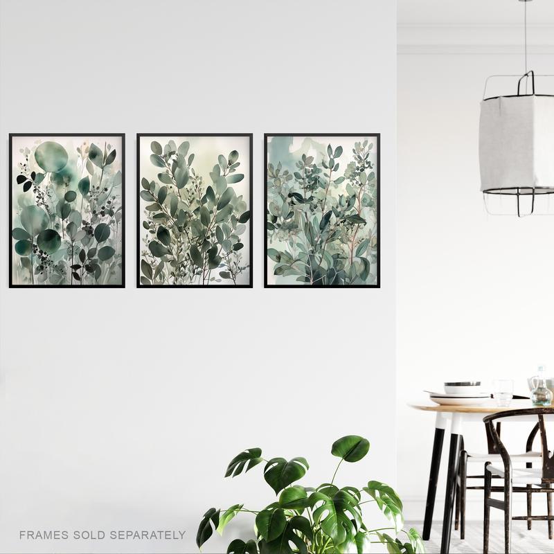 Set of 3 A4 Botanical Plants Sage Green Watercolour Eucalyptus Leaves Boho Artworks Unframed Wall Art Living Room Poster Prints Pack Decor Ornaments Decoration  Photo 2