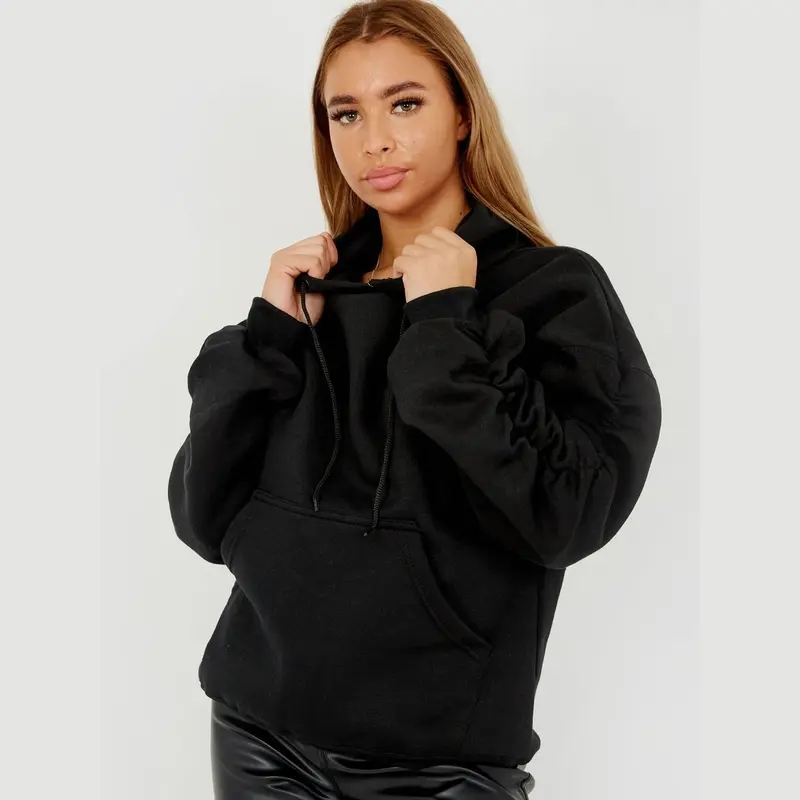 Ruched Sleeve Hooded Sweatshirt - Kora Cotton Long Sleeve Pocket Womenswear Baggy Oversize Style Sweaters Tops Underwear 6