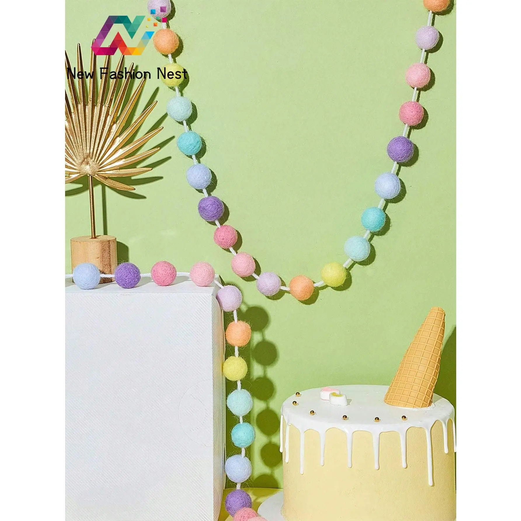 1pack-Color Of Macaron Colorful Pom Pom Garland 6.5 Feet Long 30 Ball Garland For Mardi Gras Easter Thanksgiving Wedding Party Decoration Best Gifts Birthday Ornaments Multicolor