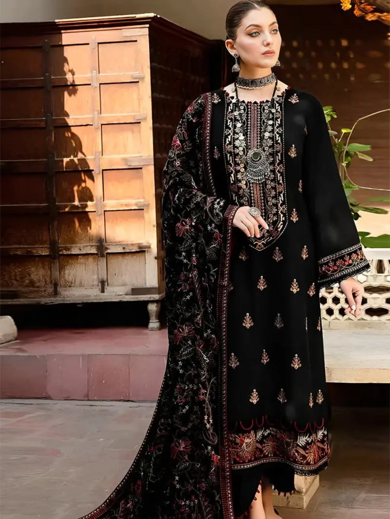 |AL-110| – Sophisticated Black Dhanak Fully Embroidered Outfit from Luxury Winter Collection By Bareezé Comfort Dress Suit Womenswear