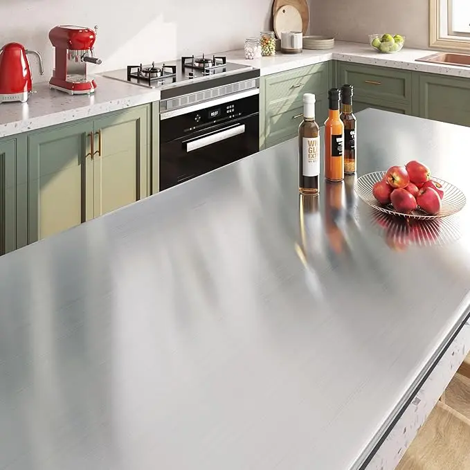 Stainless Steel Contact Paper Silver Wallpaper Self Adhesive Kitchen Oil Proof Stickers for Cooker Kitchen Splashback Worktops Shelf Appliance Dishwasher Refrigerator Fridge Cover 40CMx2M Decor Decorative Ornaments White 1