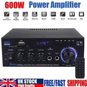 600W 2CH bluetooth Stereo Amplifier Amp HIFI Audio Radio USB SD FM Car Home UK
