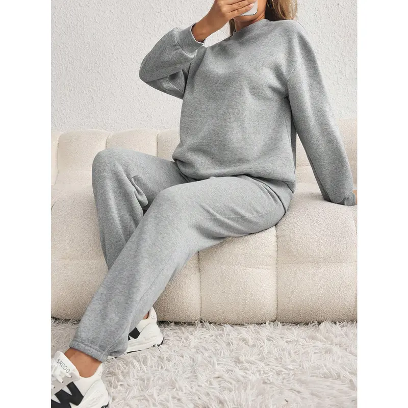 Maternity 2PCs set-long sleeve solid color sweatshirt & drawstring waist stretchy leggings, autumn/winter 3