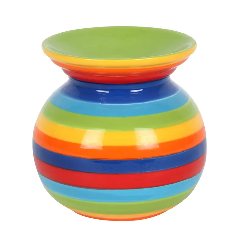 Rainbow Stripe Oil Burner for Fragrance Oils and Wax Melts - H10.5cm x W10cm x D10cm - Decor 1