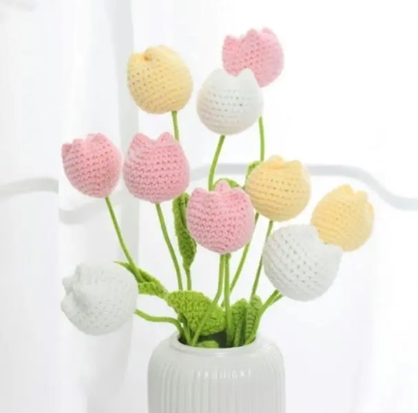 【Women's Day gift】Four Seasons HomeFurnishings -Crochet Tulip Vaseless, 10/20/30Artificial Flowers, Living Room Home Decor,Bedroom Dining Room, Christmas Wedding Party,Gift ltems Decorative Plants Omaments 4