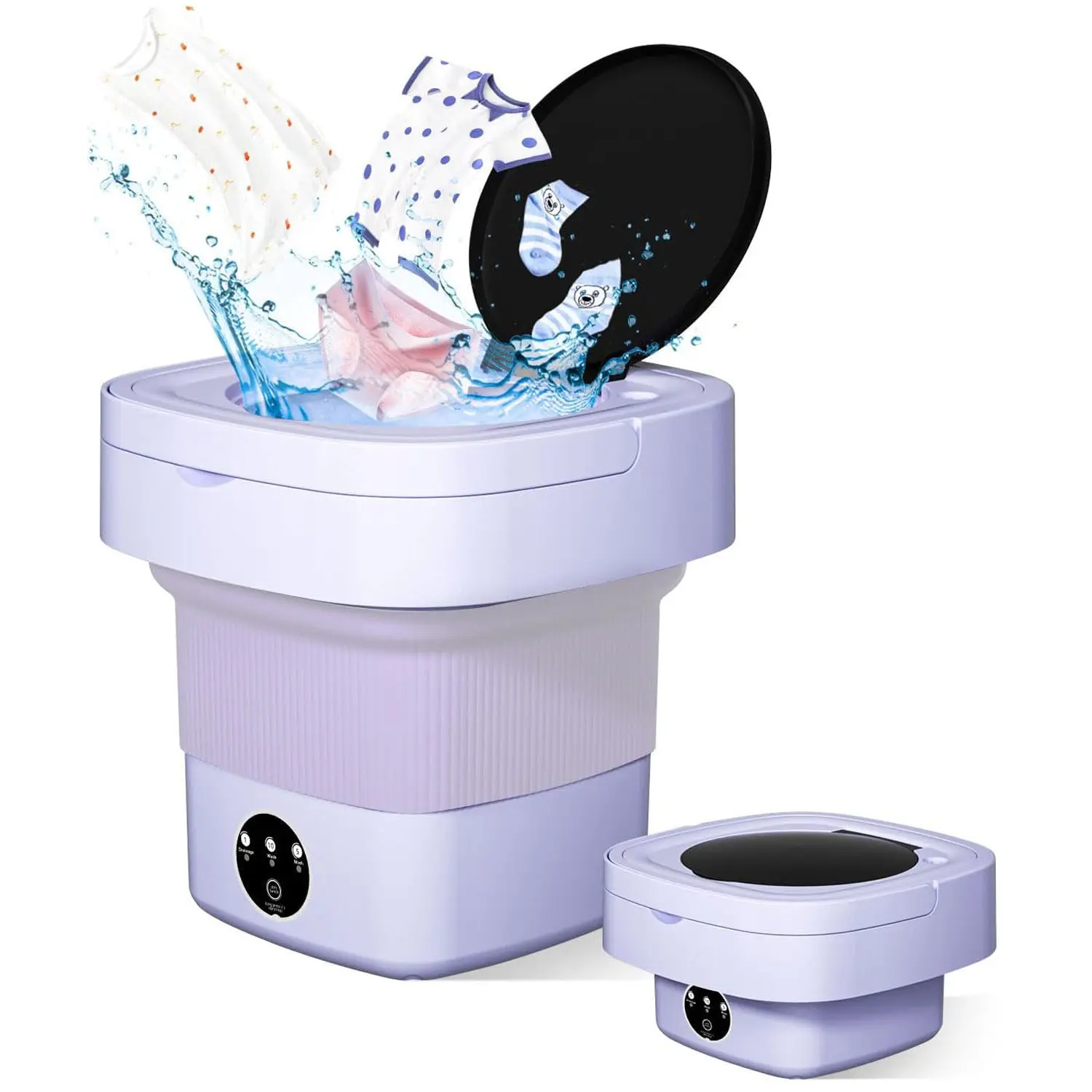 Portable Washing Machine, 10L 2 in 1 Mini Portable Washer Machine, Foldable Small Smart Laundry Machine with 3 Cleaning Modes for Baby Clothes, Underwear, Camping, RV, Travel