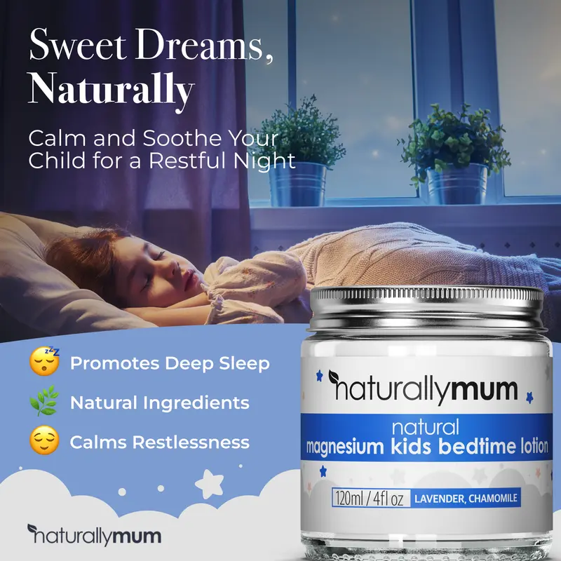 NaturallyMum Kids Magnesium Bedtime Lotion, Lavender & Chamomile, 120ml - Supports Sleep, Heart, Bone, Nerve, Gut and Muscle Health 1