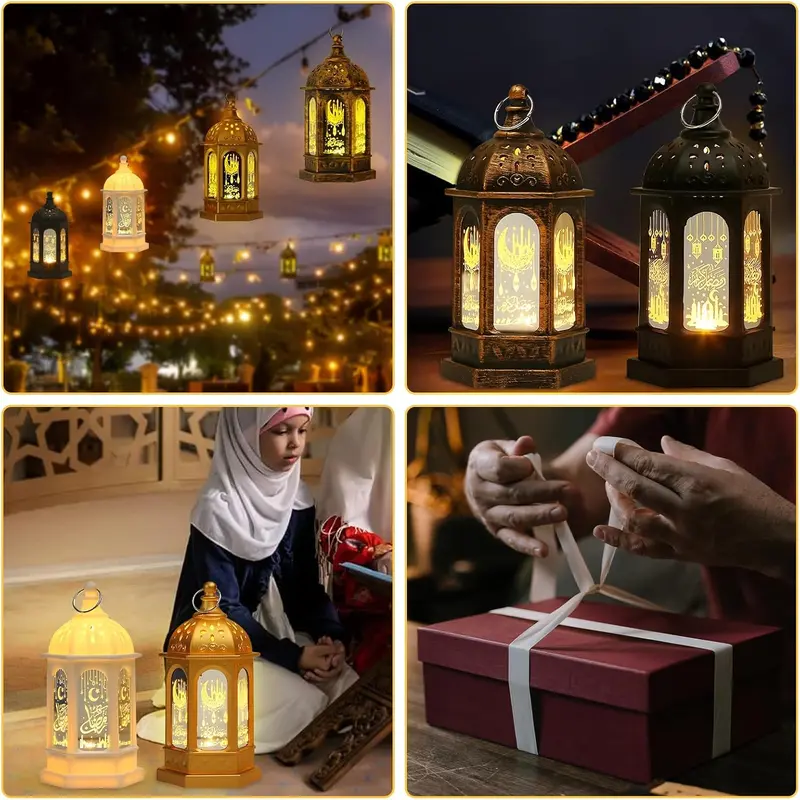 Ramadan Decorations for Home, 4 Pieces Ramadan Lantern Decoration, Ramadan Decorations Ramadan Lights, Eid Mubarak Decorations Lights, Eid Decorations, Ramadan Lantern Table Decor for Home 6