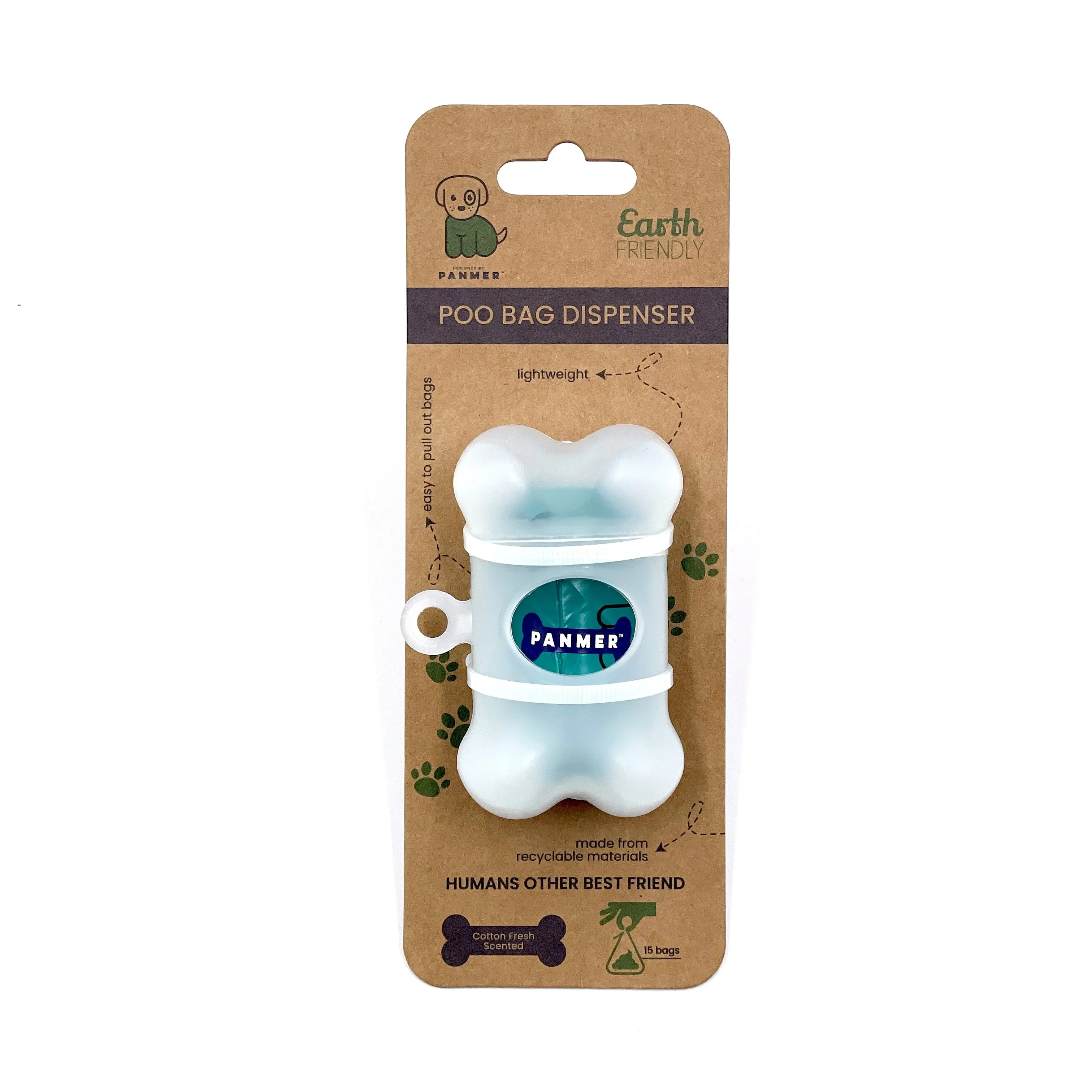 Dog Poo Bags dispenser - plus FREE poo bag roll - earth friendly