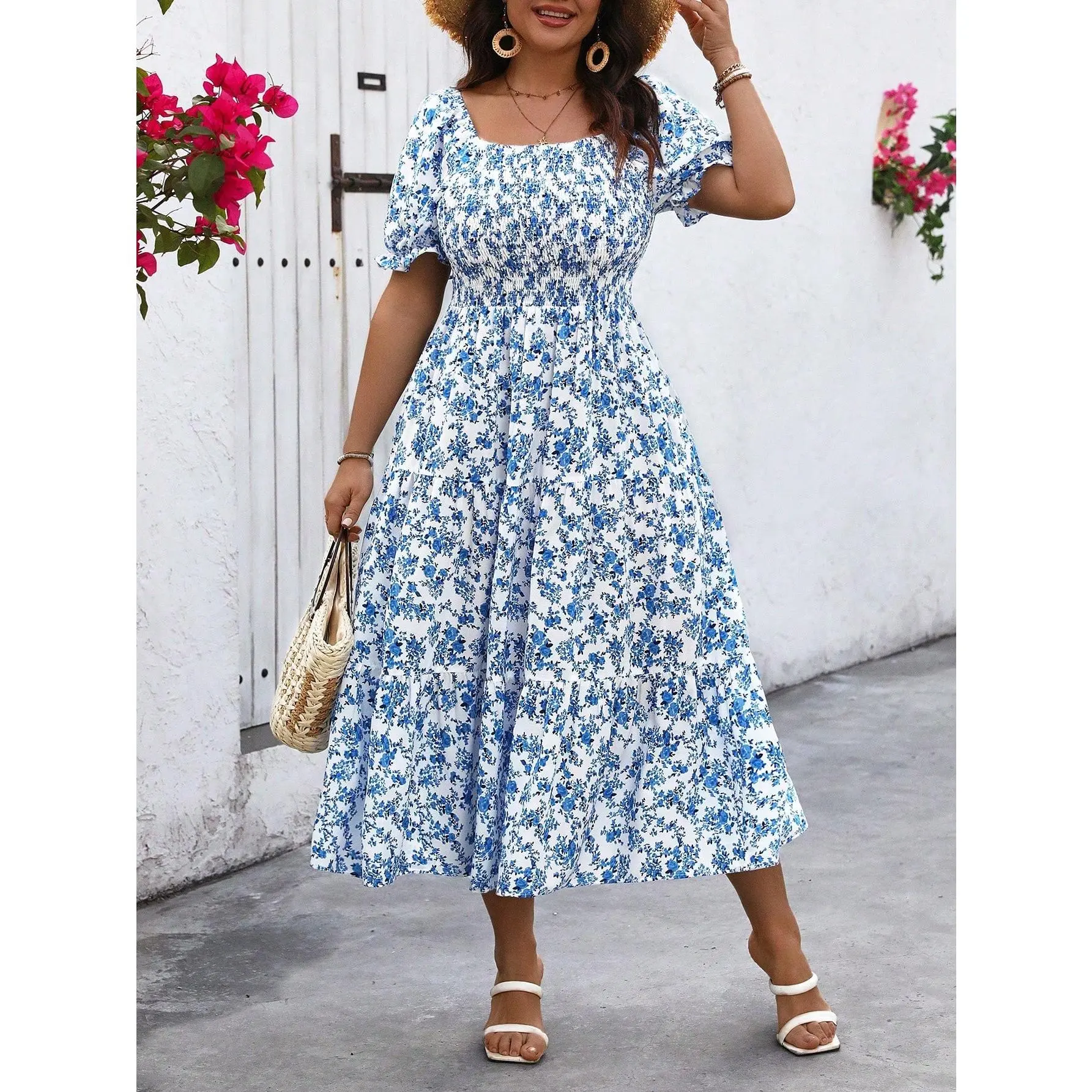 LUNE Women Plus Size Printed Floral Dress Maxi Women Outfit Casual Fabric