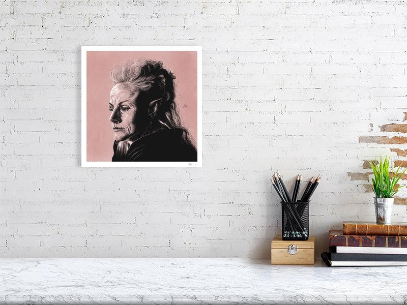 Faerie by Sophie Hall. Limited edition print of pencil and chalk drawing featuring Maxine Peake as Titania. Framed or Print Only. 5