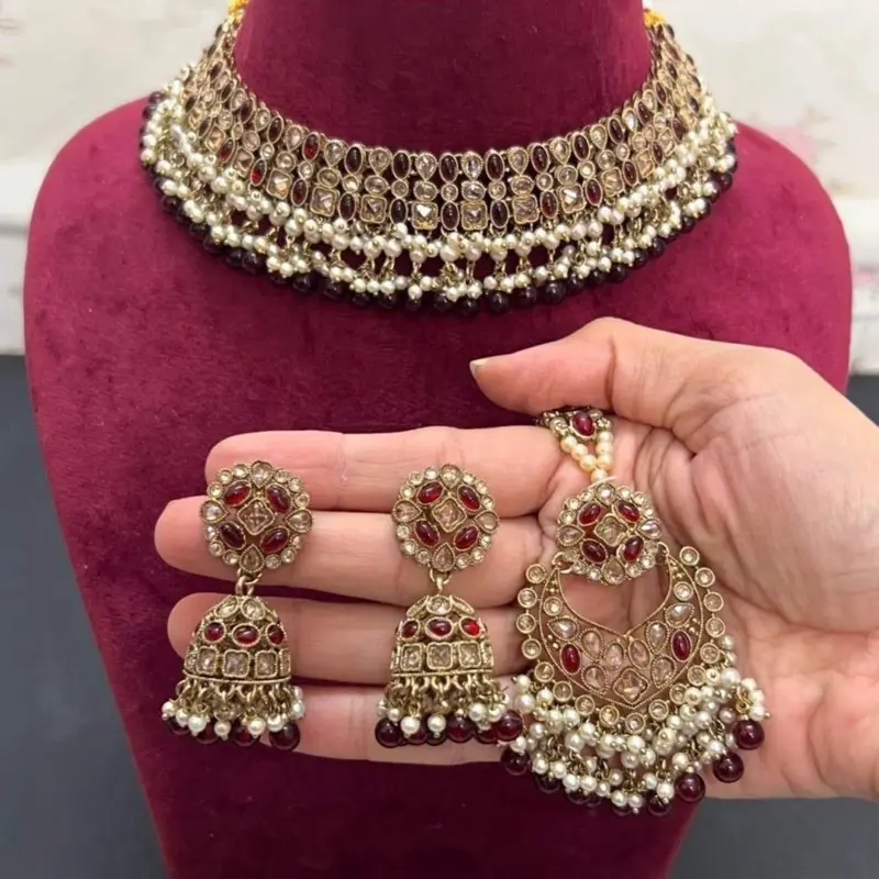 Jhumka Tikka Set for Women - Traditional Indian Jewelry pakistan jewellery mehndi s kundan i desi wedding sale necklace 1