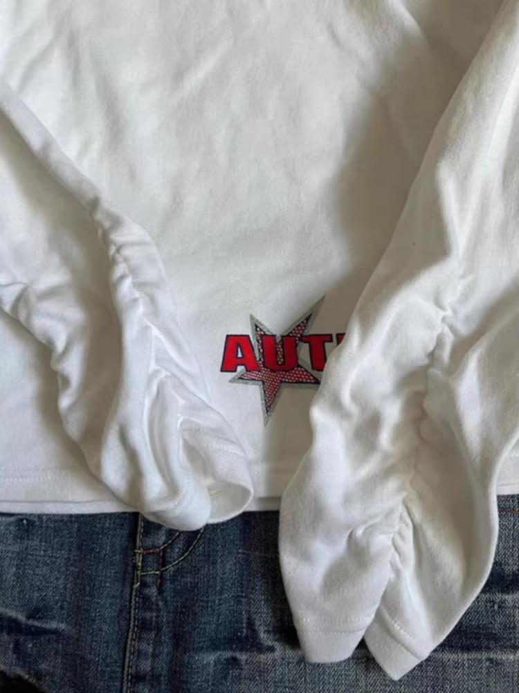Product Introduction of Vintage Y2k Women T-shirts White Grunge Graphic Long Sleeve T-shirts Harajuku 2000s Aesthetic Streetwear American Retro 2