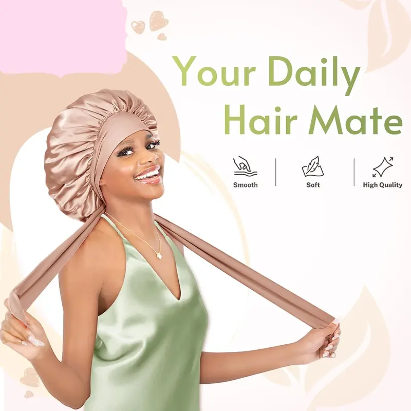 Sleeping Silk Head Cover with Tie Band Hair Wrap Silk Sleep Cap for Curly Long Braid Tresse Haircare 1