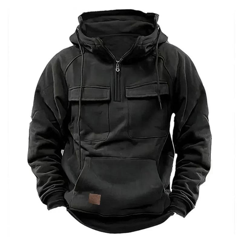 Half Zipper Men's Tactical Hoodies Solid Warm Fleece Military Sweatshirts Multi Pockets Male Hooded Jackets Thick Outdoor Polar Menswear Tops 7