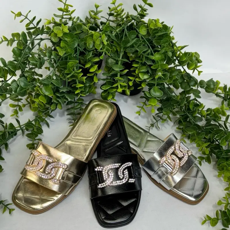 Women’s padded diamanté patterned front sliders - BZ63