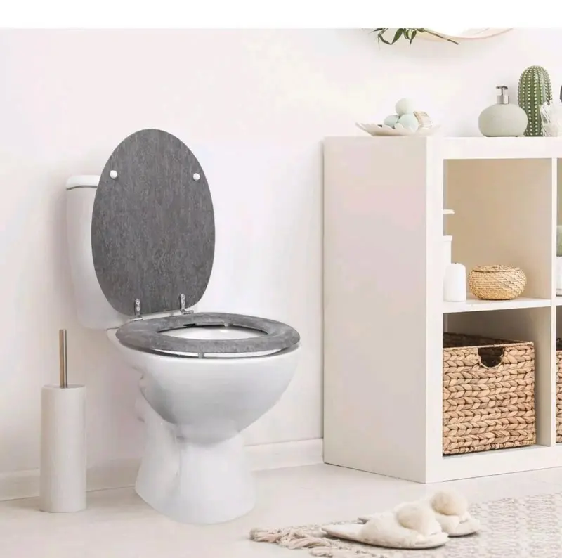Slate Grey Effect Toilet Seat Strong Chrome Hinges Standard Loo Seat With Fitting 4