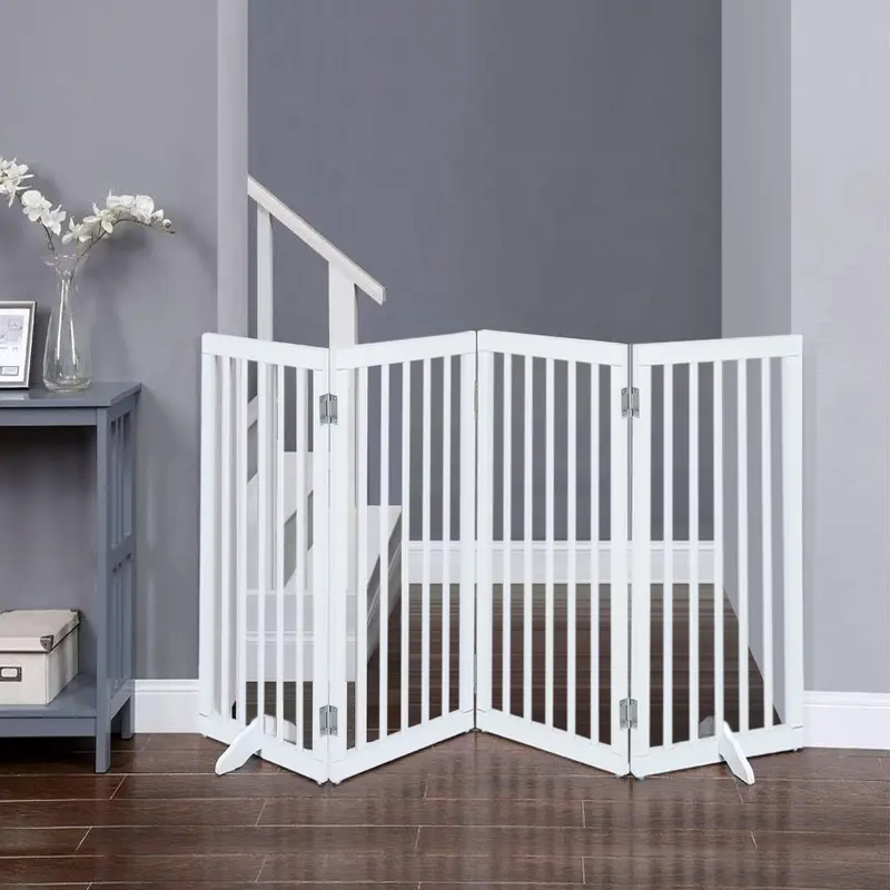 Lushhub Wooden Foldable Freestanding 3/4 Panel Pet Gate 4