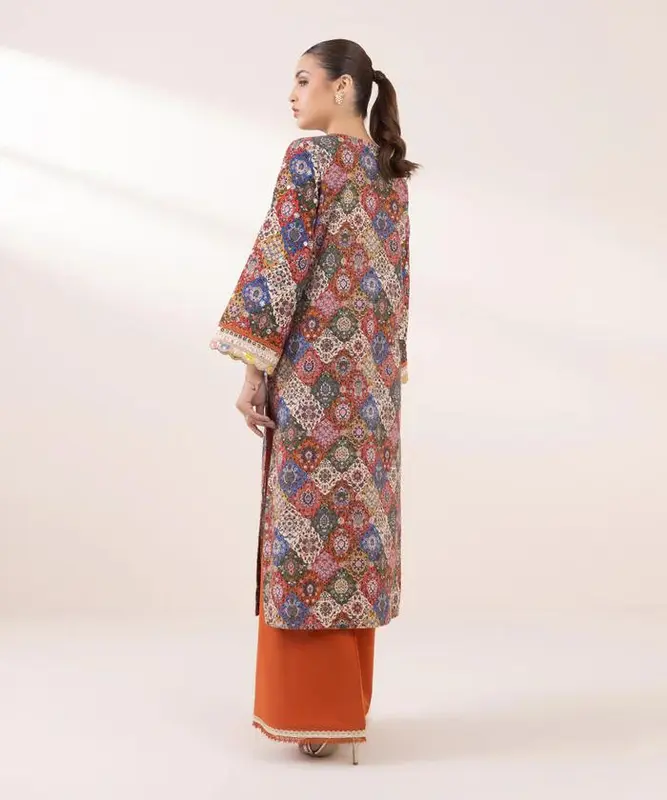 SAPPHIRE ORIGINAL slub Khaddar Shirt & Farshi Plazo Set - Multicoloured Tilla & Sequin Embroidery - Casual, Fit 5