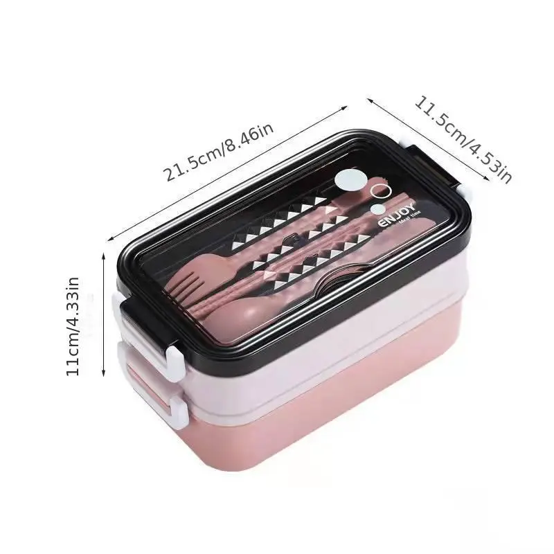 1pc Plastic Double-layer Lunch Box With Cutlery, Microwave Oven Bento Box, Leakproof Food Container, For Back To School, School Supplies And Classroom, For Camping And Picnic, Home Kitchen Supplies 5