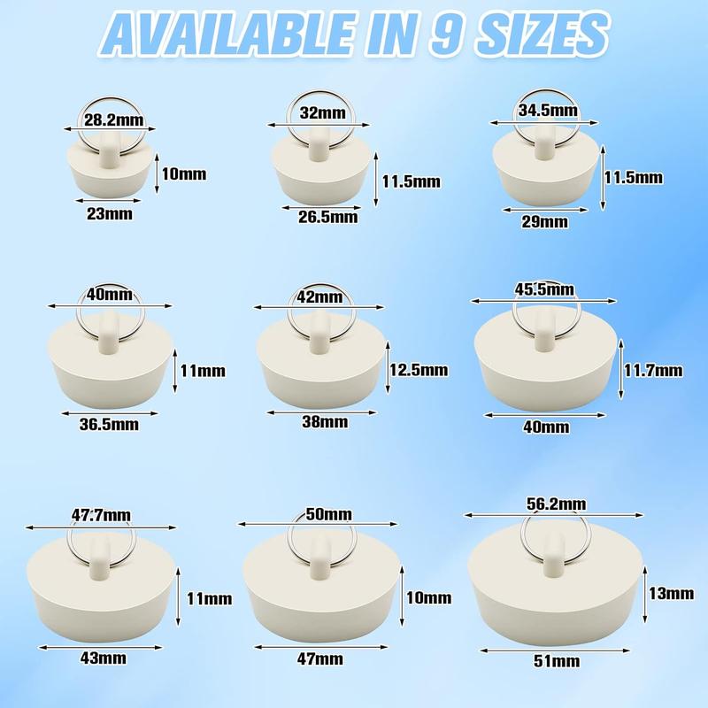9 Pcs Bath Plugs - Rubber Bathroom & Kitchen Sink Plugs with Hanging Ring, Drain Stoppers for Bathtub & Tubs, 9 Sizes 1