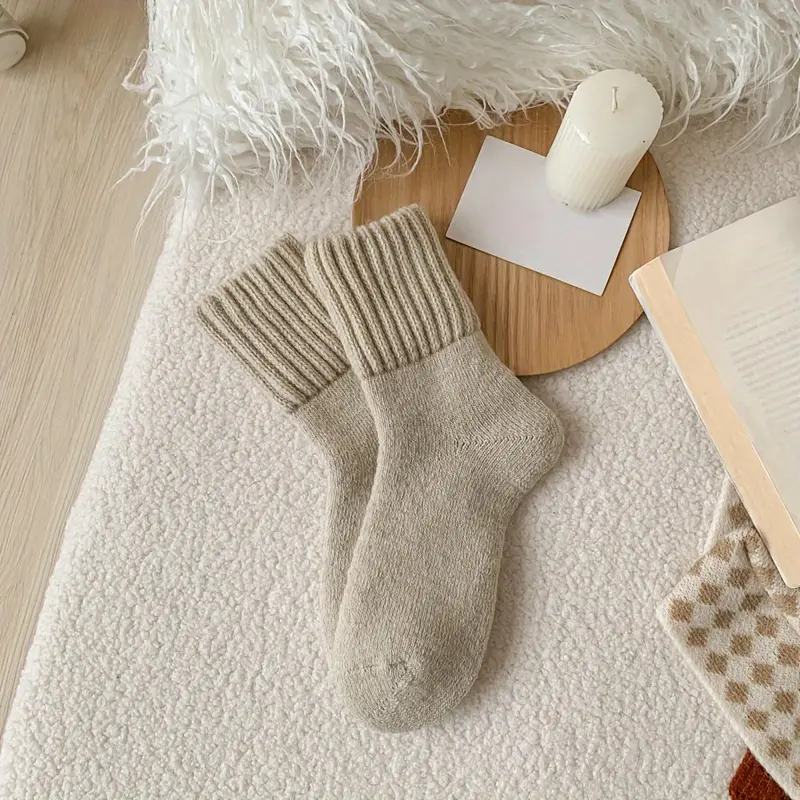 5 Pairs Simple Solid Thickened Socks, Comfy & Soft Unisex Mid Tube Socks, Women's Stockings & Hosiery 4