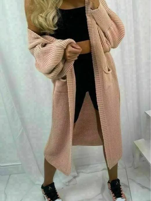 Women Chunky Knitted Oversized Cardigan Ladies Balloon Sleeve Long Maxi Cardigan Fit Knitwear Womenswear Casual Comfortable Dress Elegance Outfit Tops Underwear Loose Basic Minimalist 5