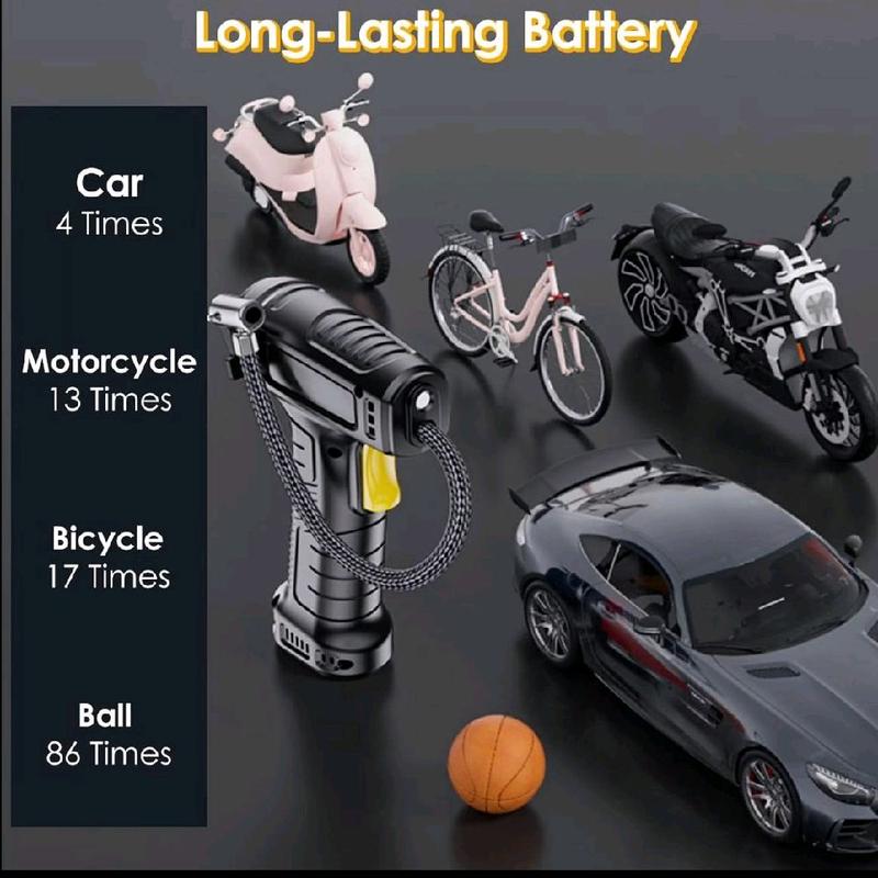 Portable Car Tire Inflator - Rechargeable Wireless Air Pump Car Air Pump Wireless Inflatable Pump 120W Portable Air Compressor Digital Rechargeable Car Automatic Tire Inflator Equipmento wireless tyre 2