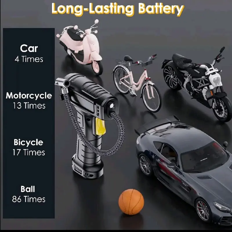Portable Car Tire Inflator - Rechargeable Wireless Air Pump Car Air Pump Wireless Inflatable Pump 120W Portable Air Compressor Digital Rechargeable Car Automatic Tire Inflator Equipmento wireless tyre 2
