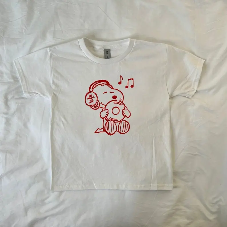 Screenprinted Music Snoopi Baby Tee, Peanuts Cartoon Design, vintage, Music Lover, Unique Baby Tee, y2k clothing, Pinterest
