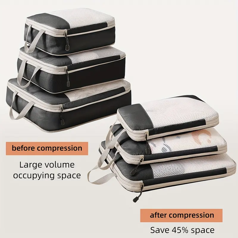3 Set Compression Packing Cubes, Travel Essentials for Carry on Suitcases, Travel Bags Luggage Organizers 4