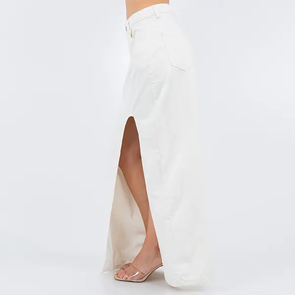 Hustle N Holla Curved Split Denim Maxi Skirt 1