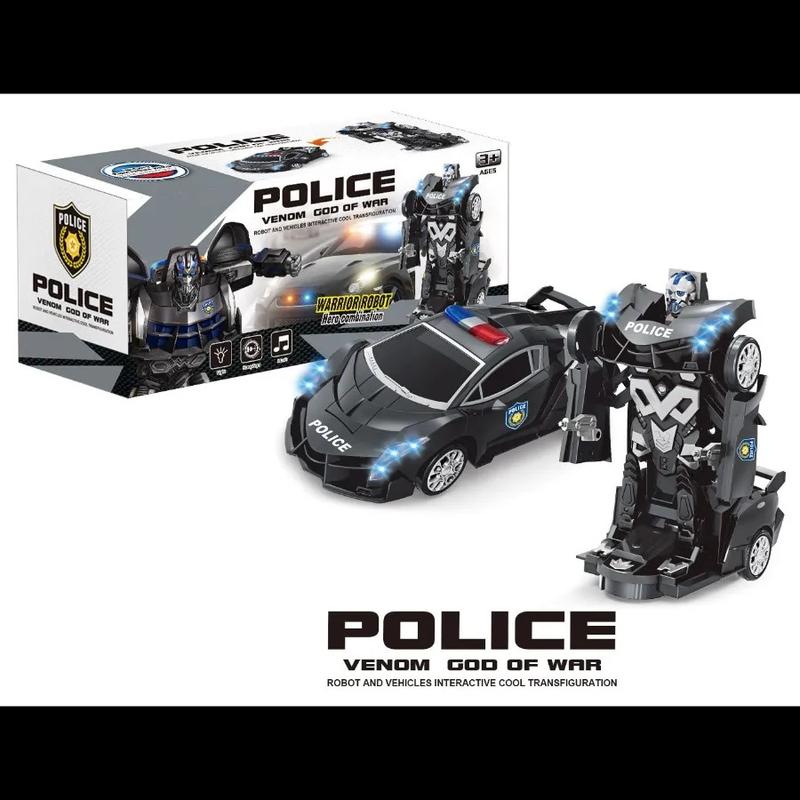 Victoria Mart Transforming Police Car Robot Toy with Lights and Sounds for Kids 3+ 1