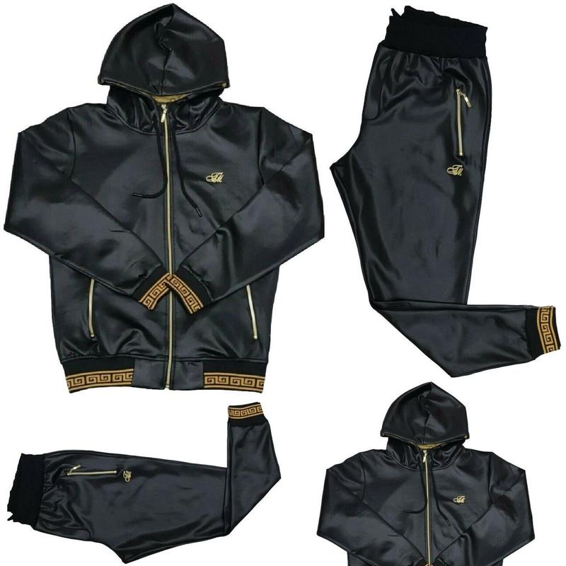 Mens TiM Tracksuit Shine Designer Fit Urban Zip Up Top Matching Jogger 2pcs Set 1