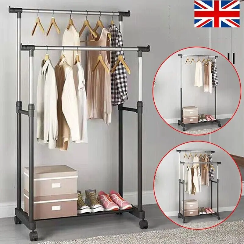 Heavy Duty Metal Clothes Rail Storage Garment Shelf Hanging Display Stand Rack Organiser Decor 2