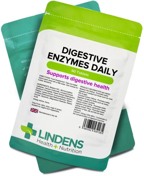 Lindens Digestive Enzymes Daily – Betaine, Amylase, Papain & Lipase for Digestive Health and Nutrient Absorption (90 Vegan Tablets)