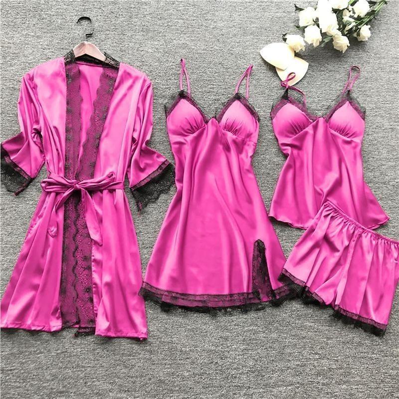 Sleepwear Silk women nightdress lace dress robe pajamas set satin underwear for women full coverage negligee sexy lingerie 5