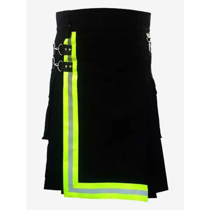Black Firefighter Menswear Utility Kilt | Scottish Traditional Utility Kilt for Men and Women
