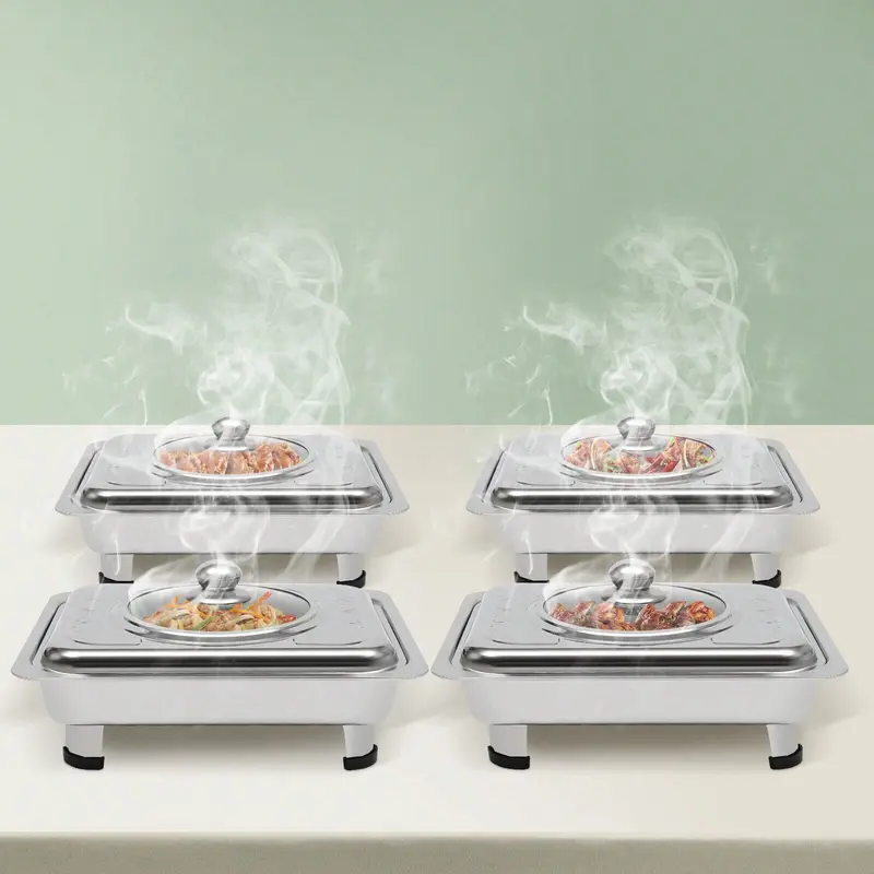 4X Buffet Tray Chafing Dish Food Warmer Rectangular Food Plate Stainless Steel, Ideal For Parties, Events, Buffets, Picnics, Weddings, Banquets, And Other Professional Catering Services Or Home Use 1