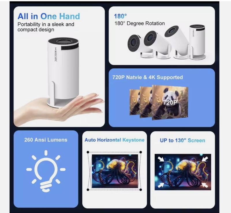 Magcubic Portable Projector-180° Rotatable, WiFi BT 5.0 with Remote Control - Indoor Outdoor Home Theater Projector - Audio projector bedroom projector projector hy300  projector 4k projector projector 4k ultra projector smart tv projector cosy  projector 2