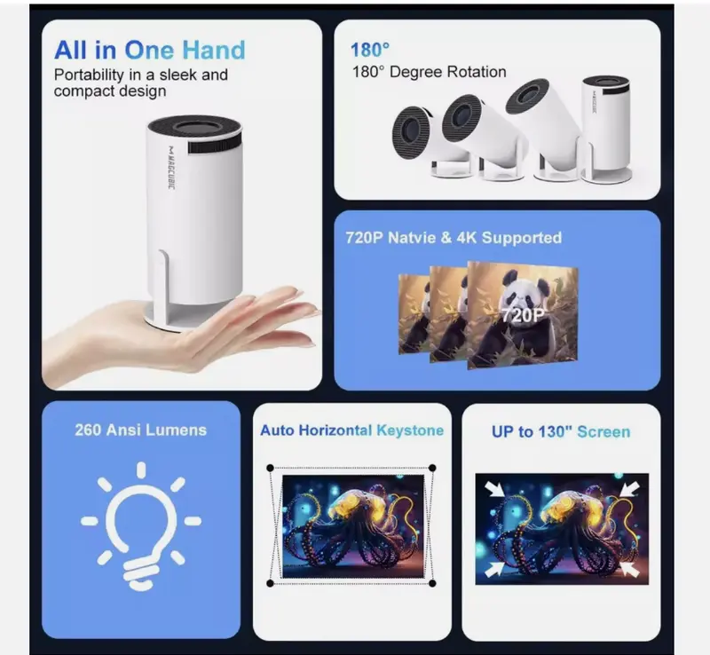 Magcubic Portable Projector-180° Rotatable, WiFi BT 5.0 with Remote Control - Indoor Outdoor Home Theater Projector - Audio projector bedroom projector projector hy300  projector 4k projector projector 4k ultra projector smart tv projector cosy  projector 2