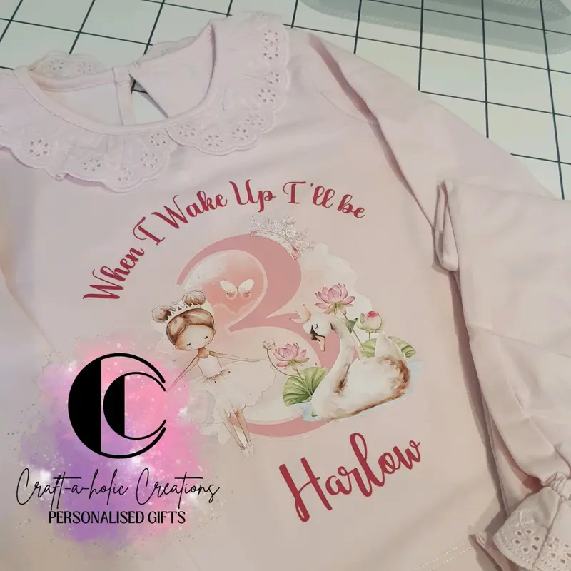Personalised Ballerina Birthday PJs for Girls, 100% Cotton, Pink, 6-12m to 9-10yrs princess pyjamas 4