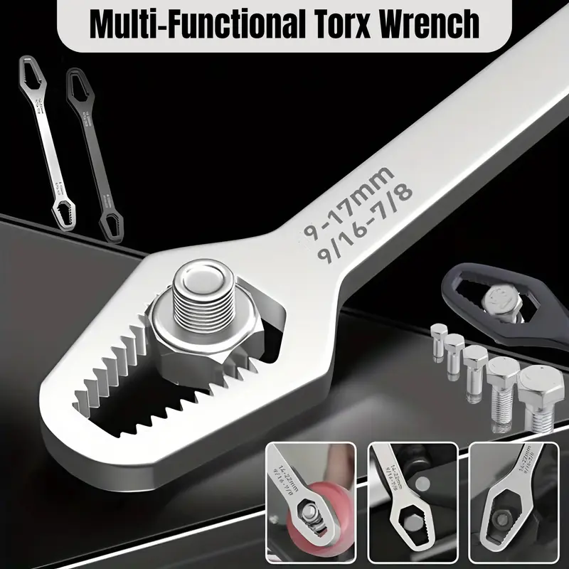 Heavy-Duty Double-End Multi-functional Universal Wrench - 3-17mm Self-Tightening Lazy Wrench for Car, Bicycle, Home, and Engineering Applications 0