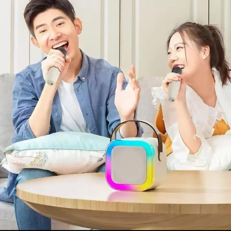 Portable Wireless Karaoke Speaker with 2 Mic, HiFi Stereo Sound and Colorful LED Lights for KTV, Audio and Smartphone Bluetooth Plastic 6