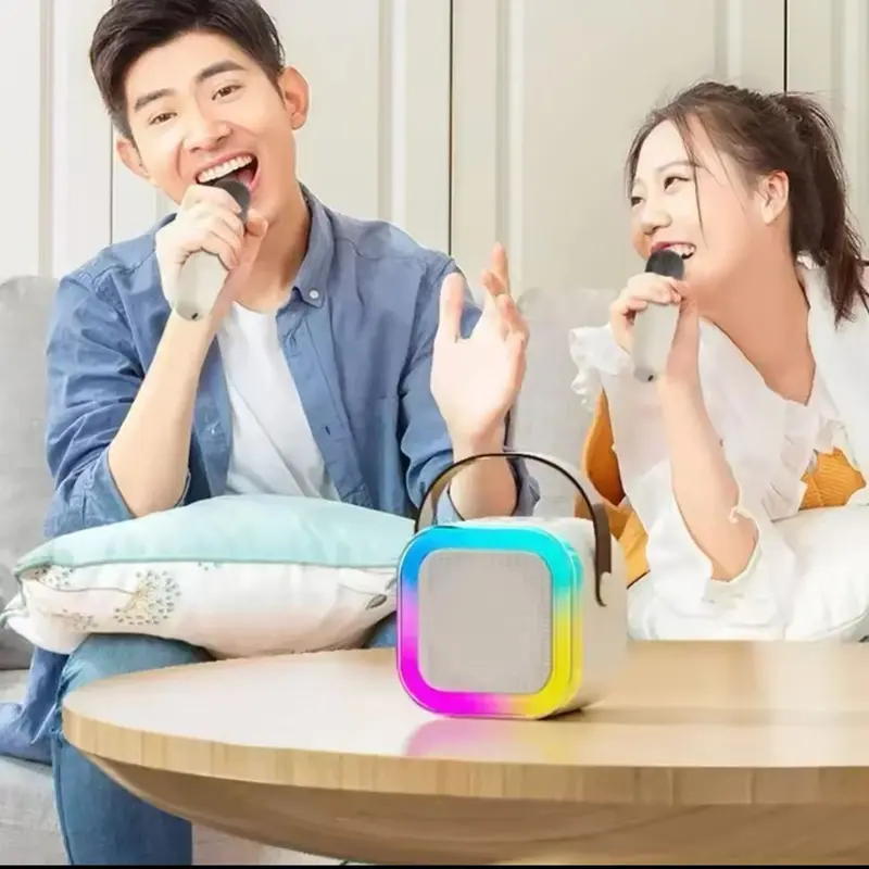 Portable Wireless Karaoke Speaker with 2 Mic, HiFi Stereo Sound and Colorful LED Lights for KTV, Audio and Smartphone Bluetooth Plastic 6
