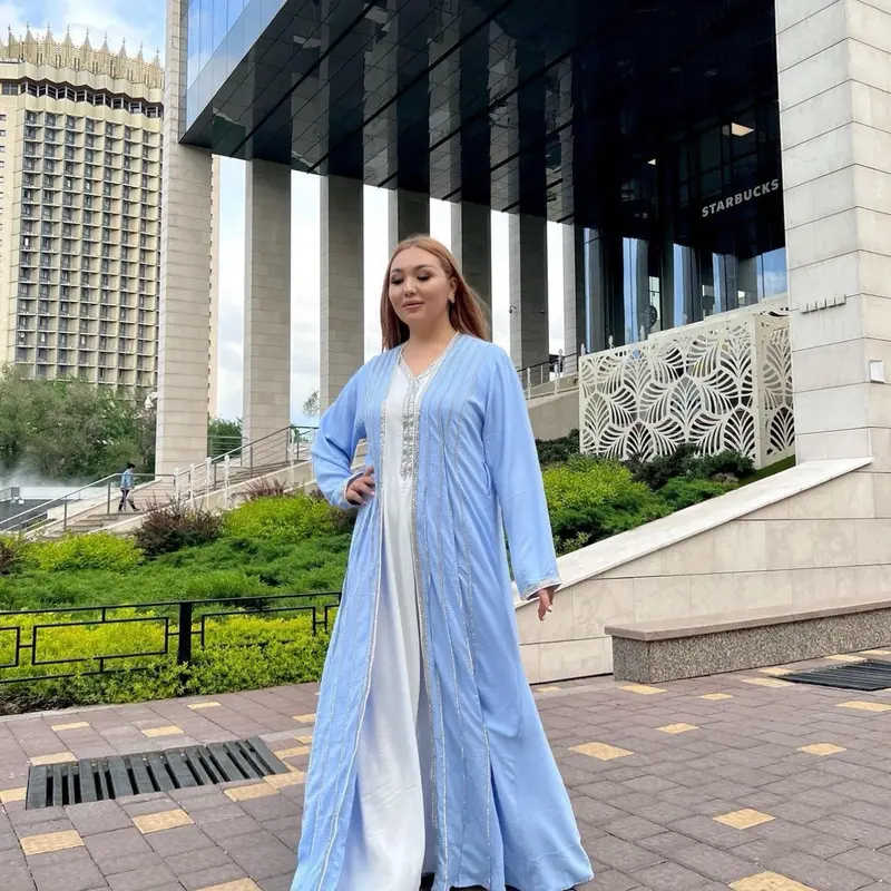 Kalisha Abaya - Beautiful 4 Piece Women's Islamic Clothing Set with Dress, Kimono, Scarf, and Belt 4